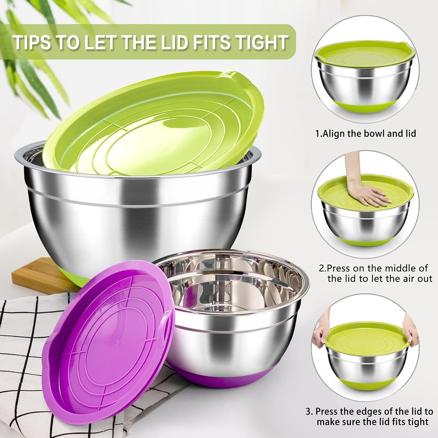 Stainless Steel Mixing Bowls with Lids, Set of 6 X911