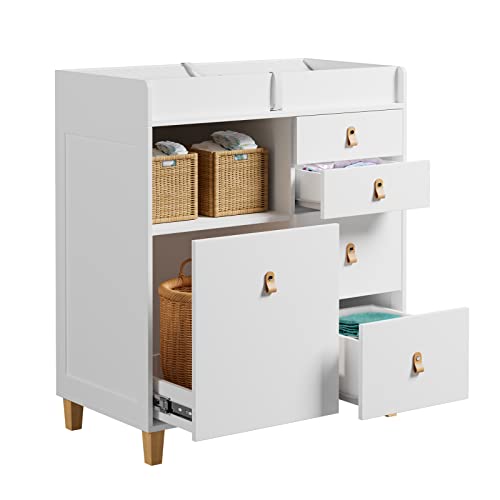 White 33.5" Wooden Baby Changing Table Dresser with Drawers V7667