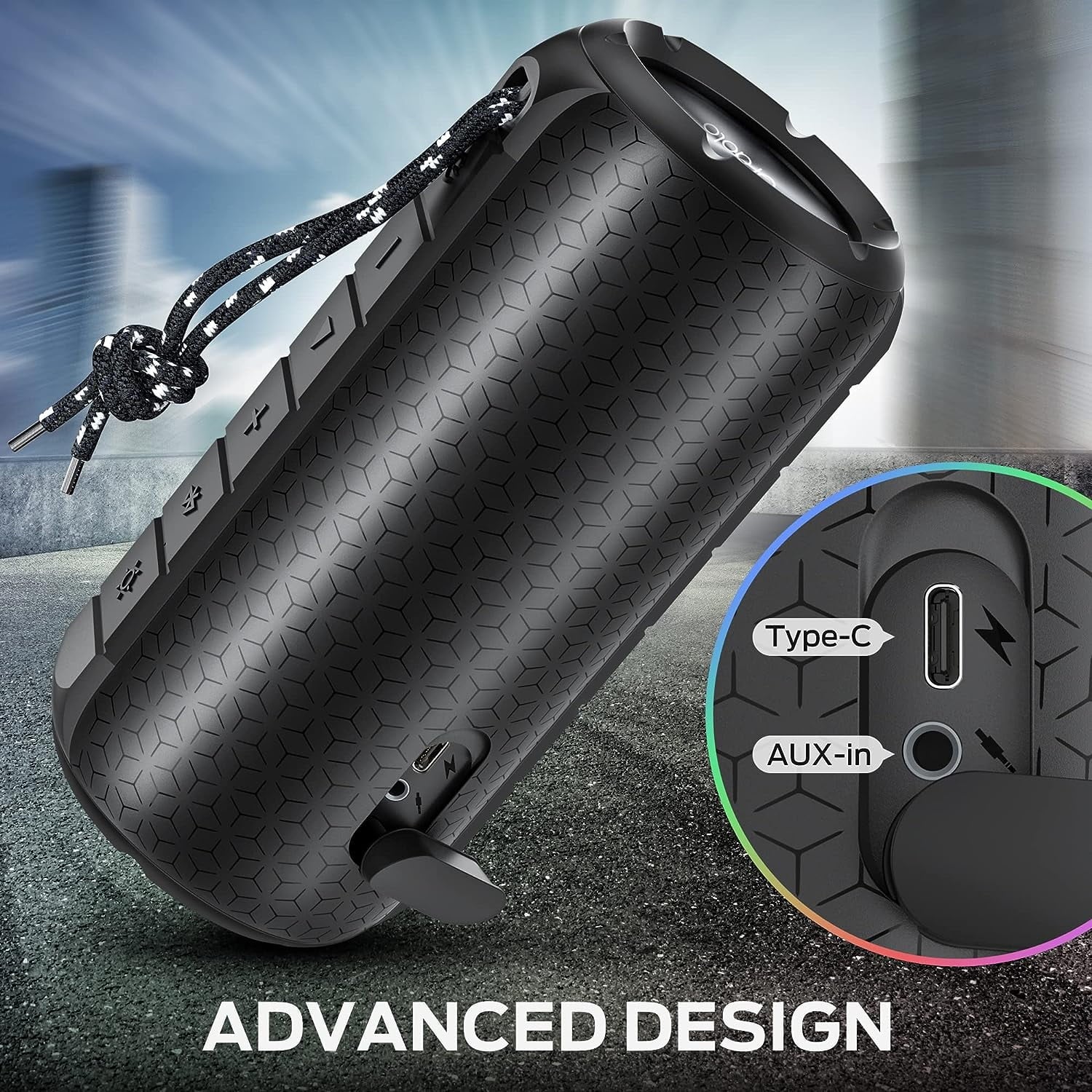 Portable Bluetooth Speaker with 24W Stereo Sound, RGB Lights, 24H Playtime, IPX6 Waterproof Z3882