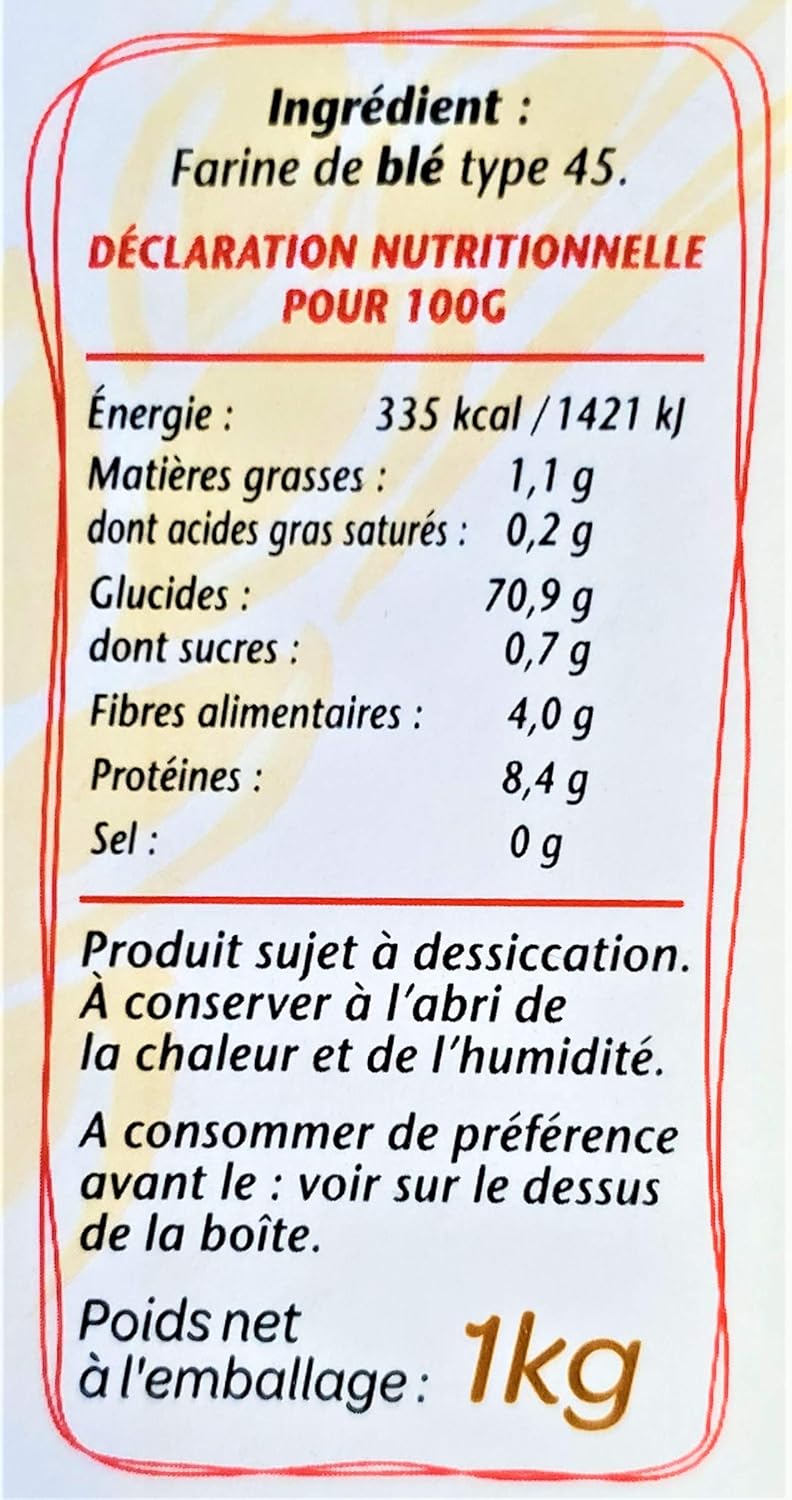 French T45 Supreme Wheat Flour (2 Pack, Total of 2kg) P3007