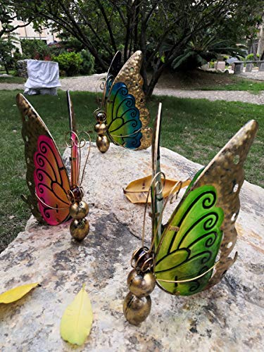 2 in 1 Waterproof Solar Butterfly Garden Light Metal Glass Decorative Lights LED Outdoor Lighting with Ground Stake (Blue) O229881