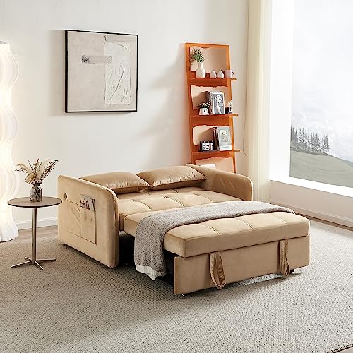 Pink Velvet Full Size Pull Out Sofa with USB Port Y144