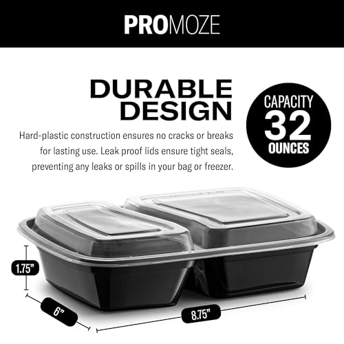 50-Pack 32 oz 2 Compartment Reusable BPA Free Plastic Food Storage Containers with Lids R92384