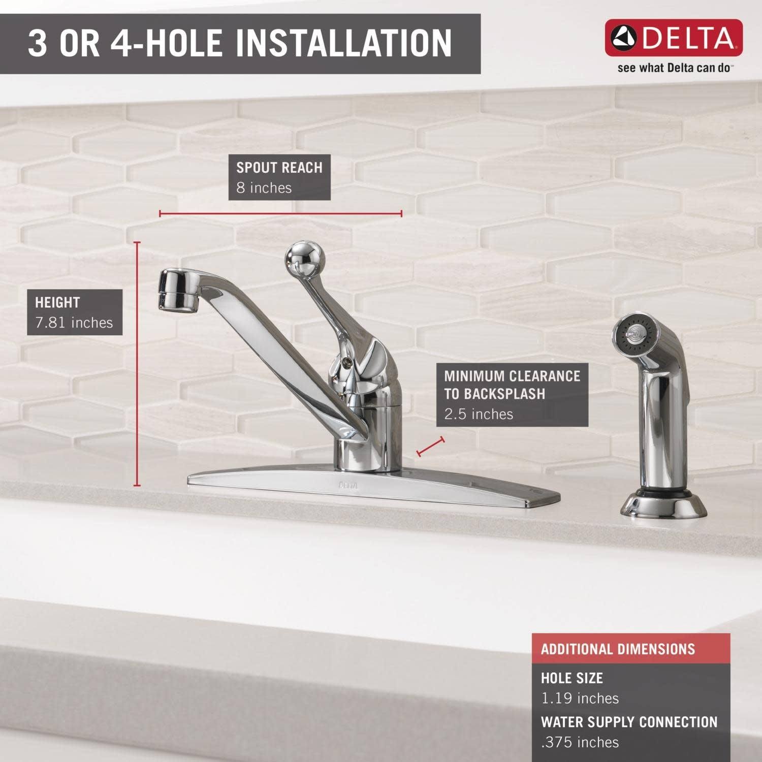 Single Handle Kitchen Faucet with Spray - Chrome W1663