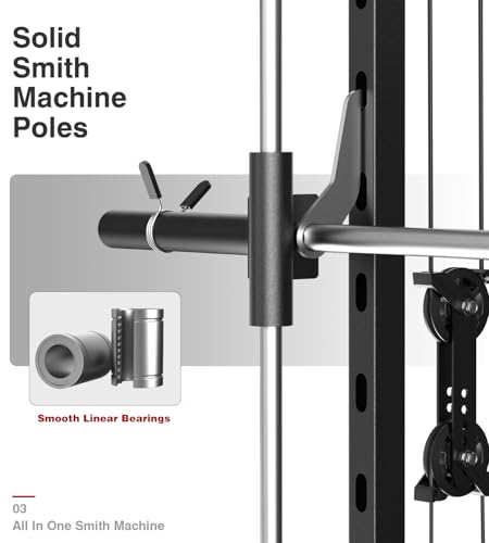 Smith Machine with Weight Stacks Power Cage Squat Rack Dual Cable Crossover Machine Home Gym Station LAT Pull Down F61115
