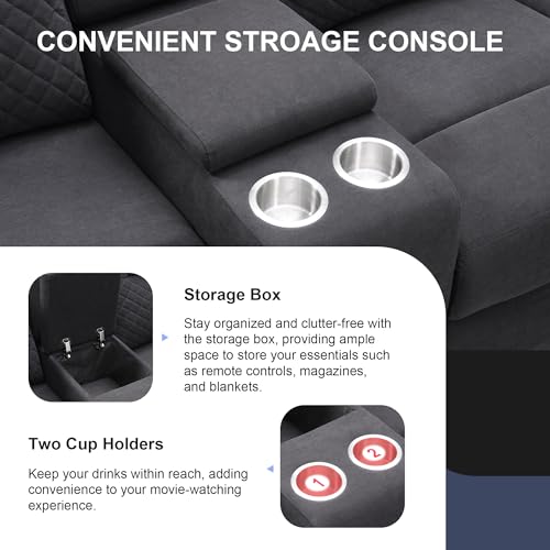 94'' L-Shaped Velvet Reclining Sectional Couch with LED Light and Storage Box L1106