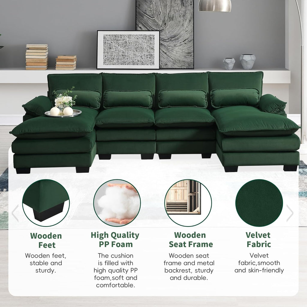 Green Upholstered Sectional Sofa with Chaise Lounge T953464