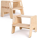 2 Pack Wooden Height-Adjustable 2-Step Stool with Handles Y947373