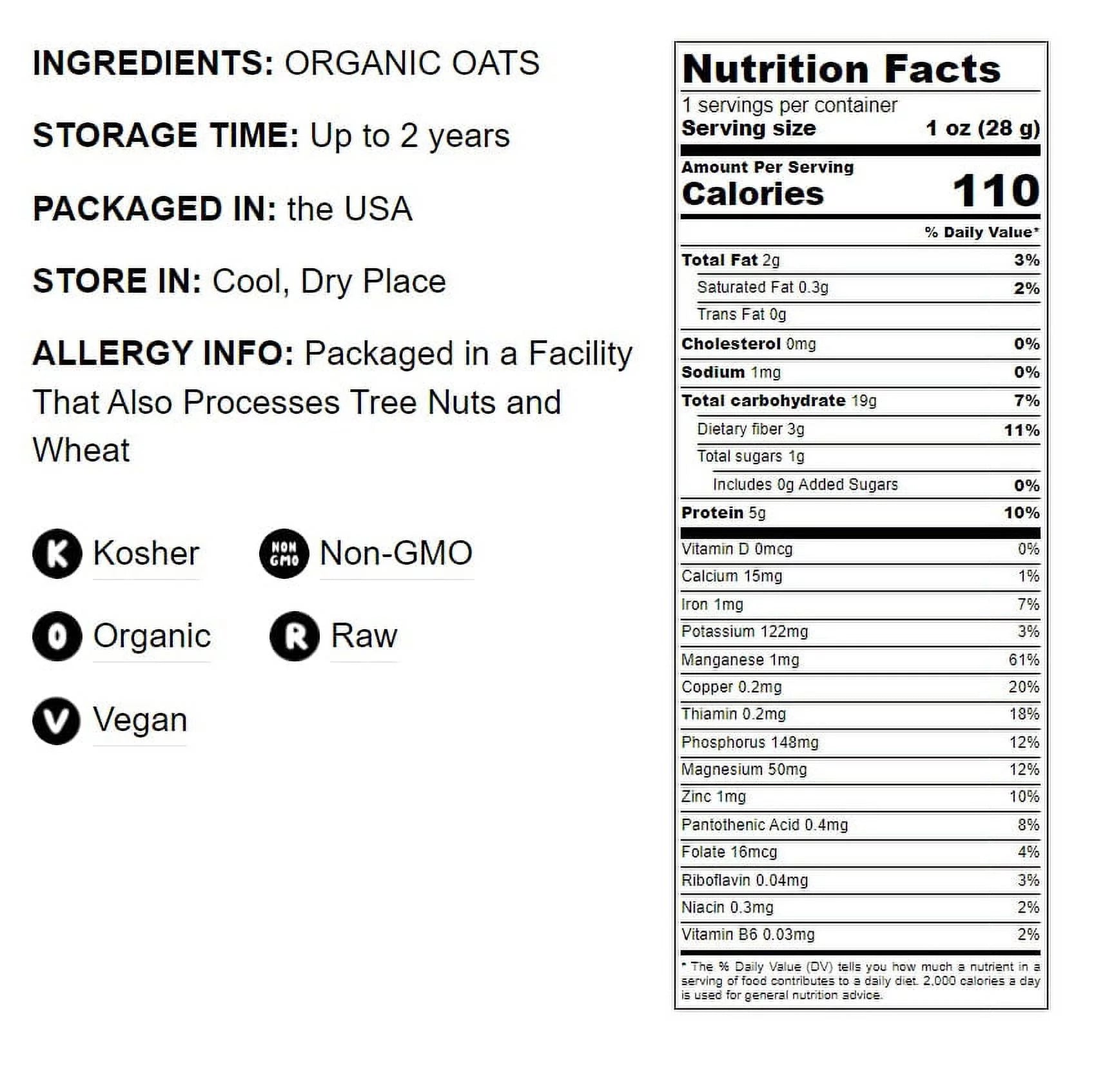 Organic Rolled Oats, 5 Pounds I840852
