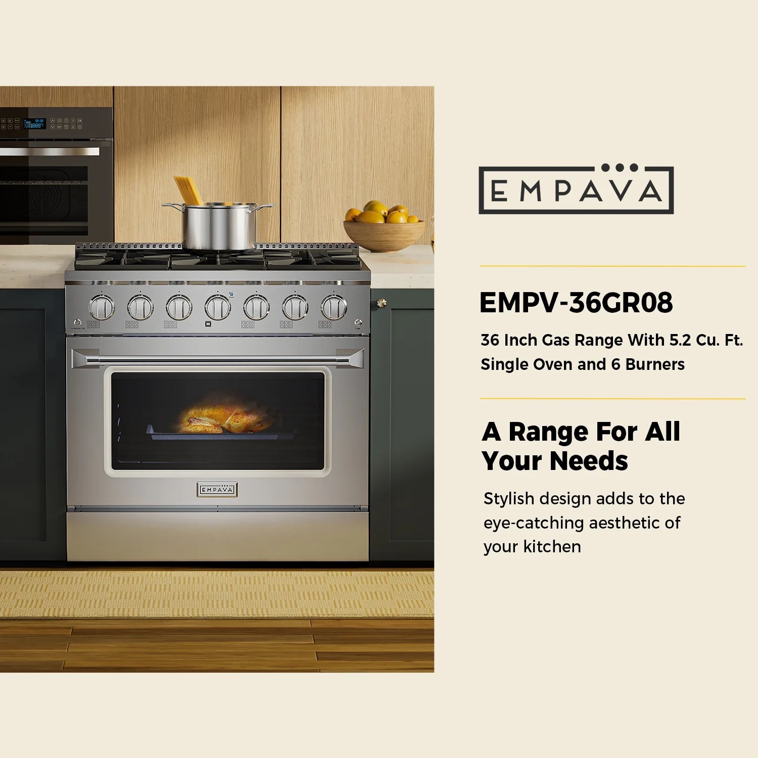 36 in. 5.2 cu. ft. Single Oven Gas Range with 6 Sealed Burners and Continuous Grates in Stainless Steel G664652