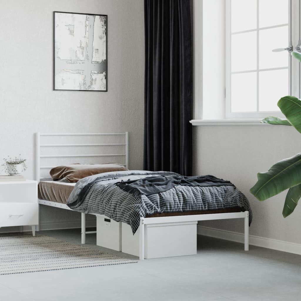 White Metal Bed Frame with Headboard 39.4"x78.7" P759