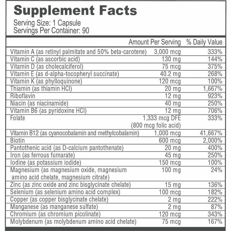 Duodenal Switch Vitamin Pack - Capsules, 3-Month Supply, Capsule with 45mg Iron, Calcium Citrate Soft Chews H785