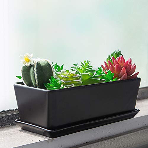 10 Inch White Ceramic Rectangular Planter with Removable Saucer M9489