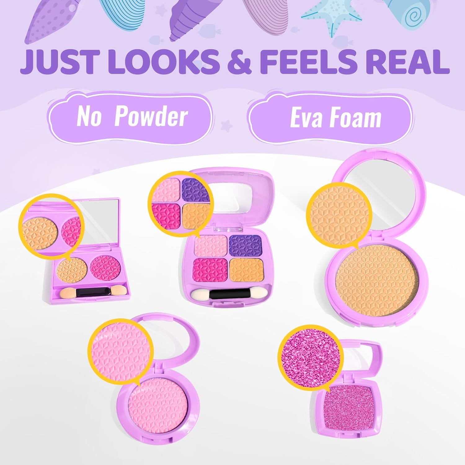 Pretend Makeup for Toddlers Toys, Fake Makeup Mermaid Toys for Girls Purse, Toddler Makeup Kit N142