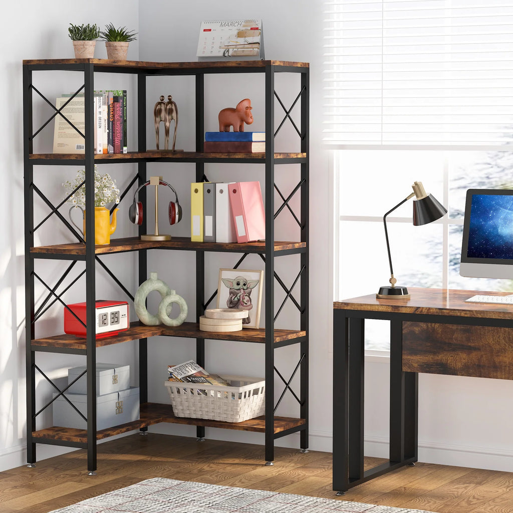5-Tier Rustic Brown Corner Bookshelf P60210
