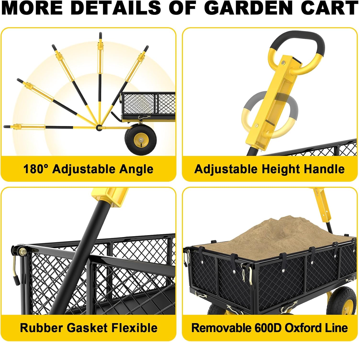 Heavy Duty 900 Lbs Capacity Mesh Steel Folding Garden Dump Cart with Removable Sides X252849