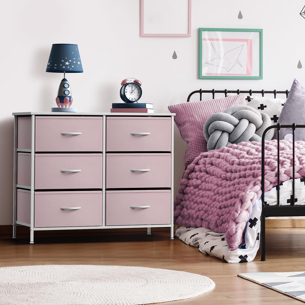 6 Drawer Pink Kids Dresser with Nightstand U886530