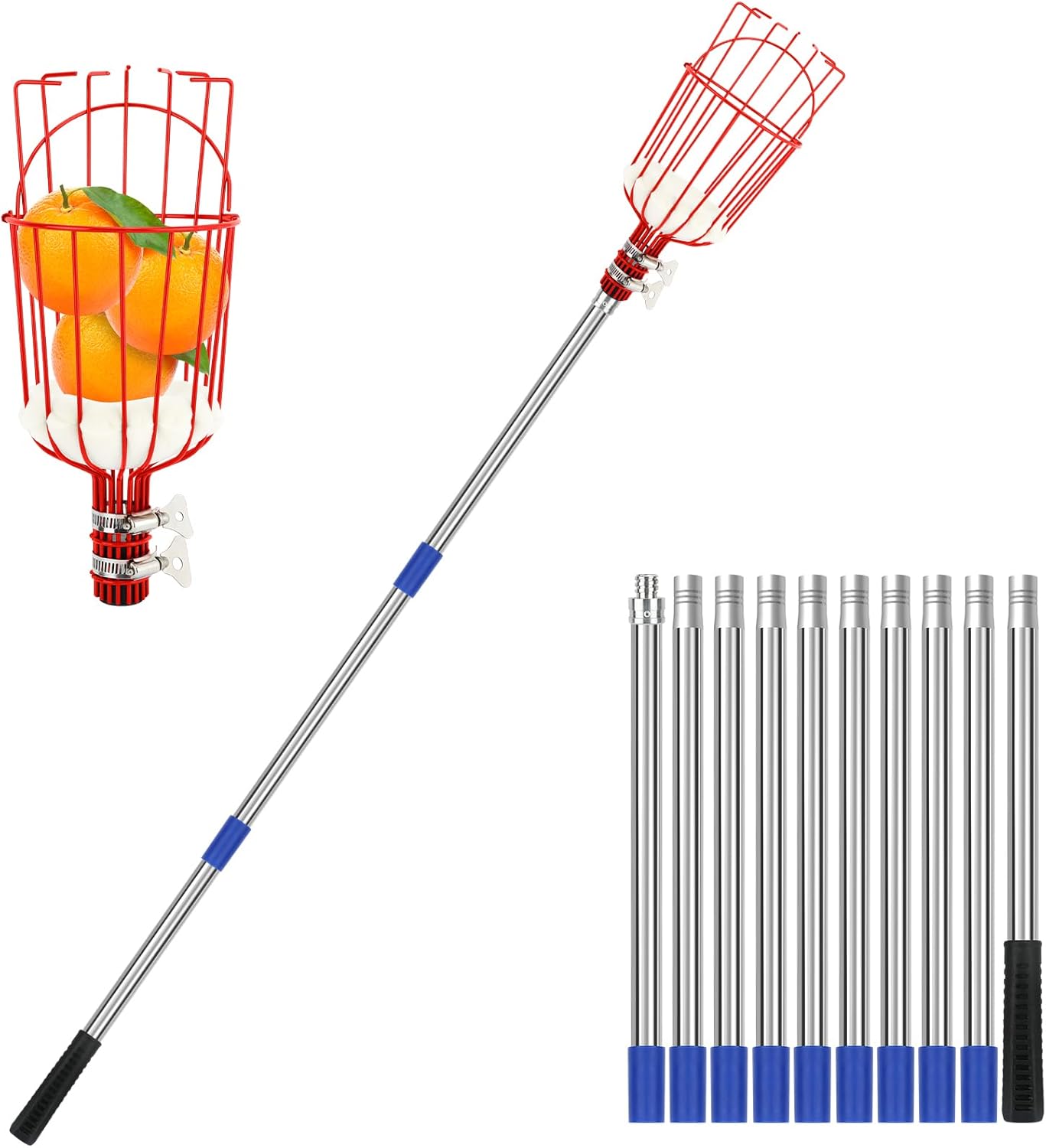 13 FT Adjustable Lightweight Fruit Picker Pole with Basket Z9134