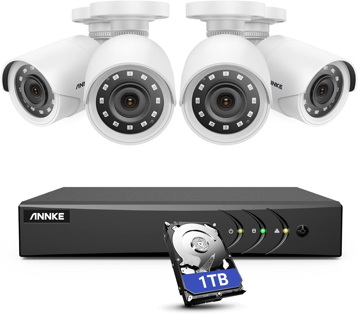 5MP Wired Security Camera System, 8CH DVR with 1 TB Hard Drive and 4 1080p Weatherproof Bullet Cameras K784082