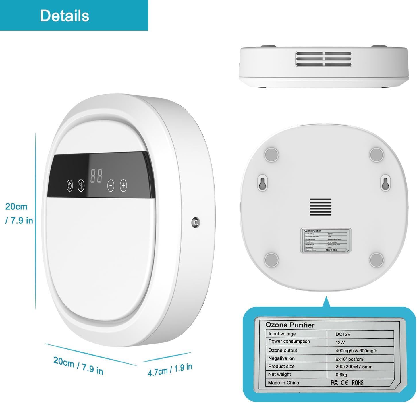 Portable Ozone Machine with Timer (White) V55182