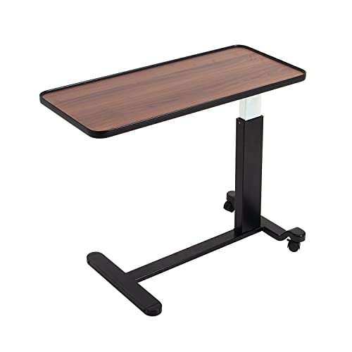 Walnut Adjustable Overbed Bedside Table with Wheels N610