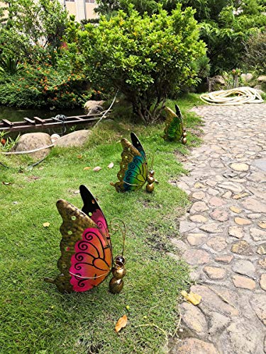 2 in 1 Waterproof Solar Butterfly Garden Light Metal Glass Decorative Lights LED Outdoor Lighting with Ground Stake (Blue) O229881