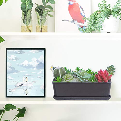10 Inch White Ceramic Rectangular Planter with Removable Saucer M9489