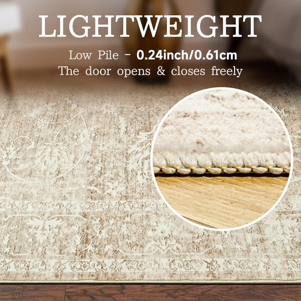 Beige/Brown 5x7 Non Slip Washable Area Rug H8951