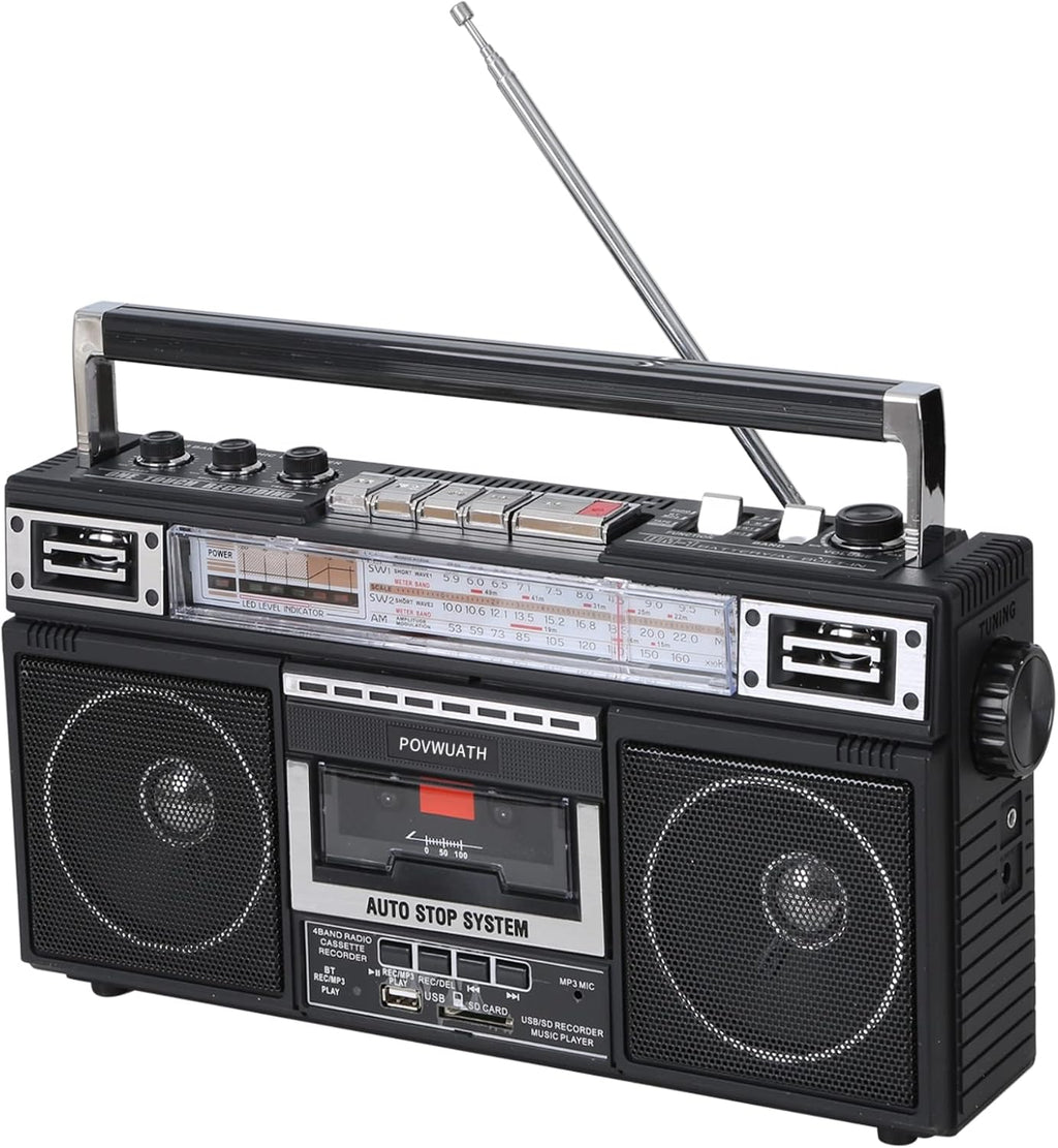 Portable Cassette Player Boombox AM/FM Radio Tape Player Recorder with Bluetooth Microphone F662865