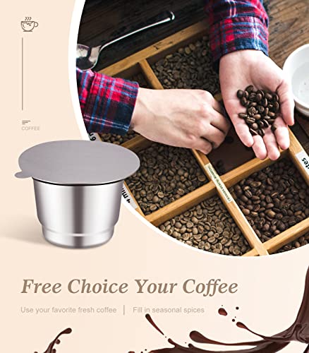 Stainless Steel Reusable Coffee Capsules, 2 Pods with 100 Lids and Spoon J261930