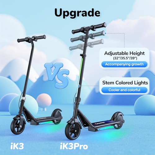 Electric Scooter for Kids, 150W Motor, LED Display, 3 Speeds Adjustable, 3 Adjustable Heights, Colorful Lights, Double Brake, Magnetic Charging J8416