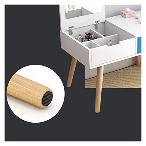White Blue 2-in-1 Vanity Desk with Flip Top Mirror and Drawers D68278
