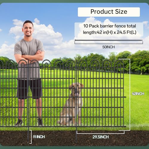 15 Panels Tall Garden Animal Barrier Fence with Gate, 33 in(H) X 36.8 ft(L) No Dig Decorative Metal Edging Border K1077
