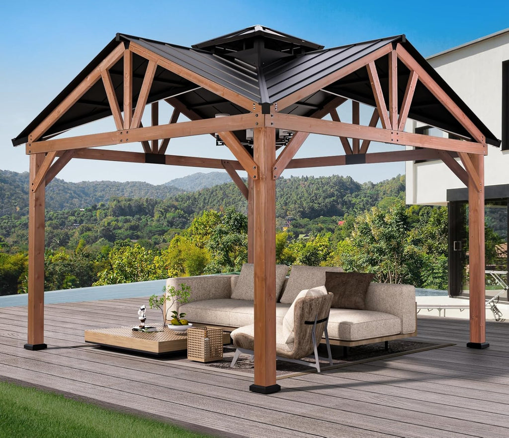 Heavy Duty Hardtop Wood Gazebo with Steel Roof K32024