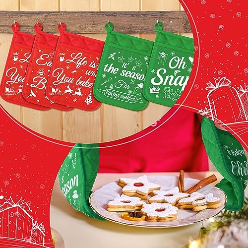 12 Pcs Red Green Pot Holders with Pockets Oven Mitts B330368