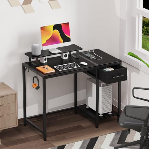 55 inch Rustic Brown Computer Desk with Drawers and Monitor Stand N17591