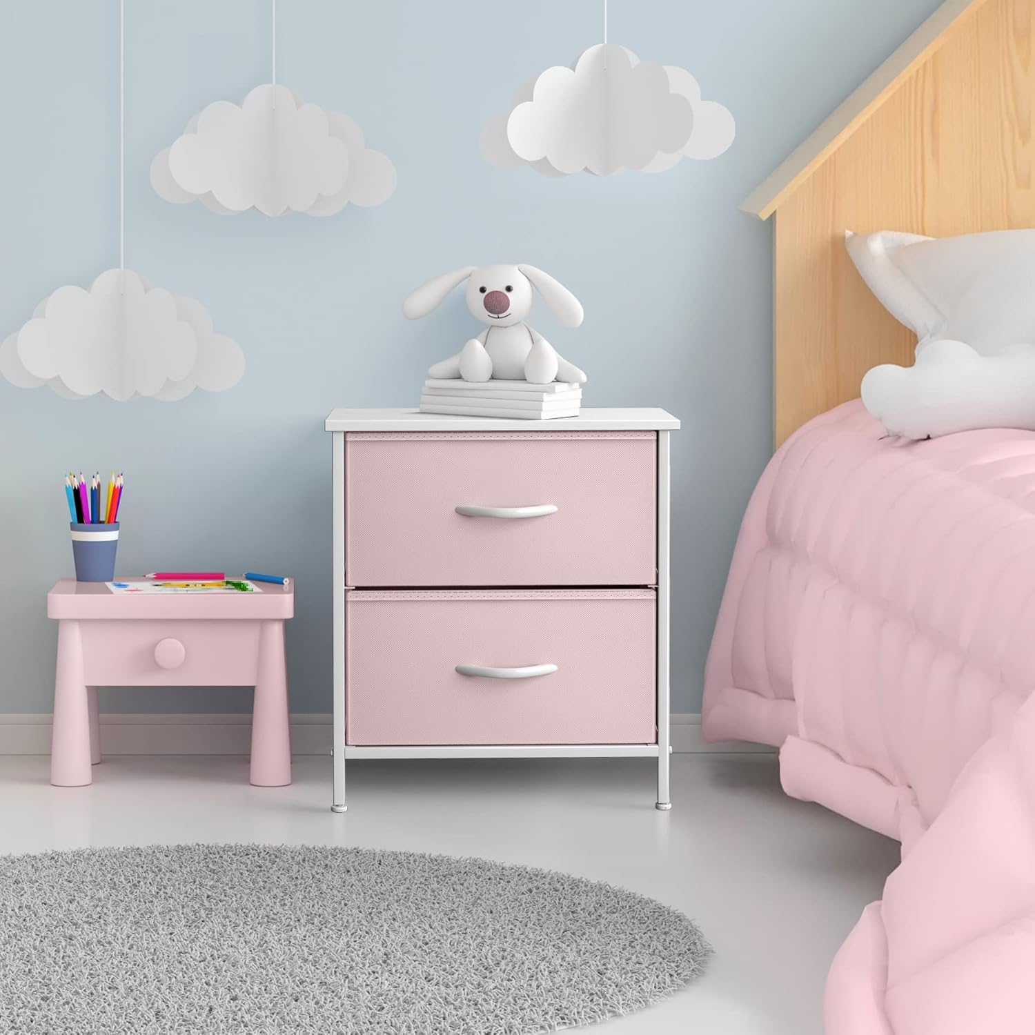 6 Drawer Pink Kids Dresser with Nightstand U886530