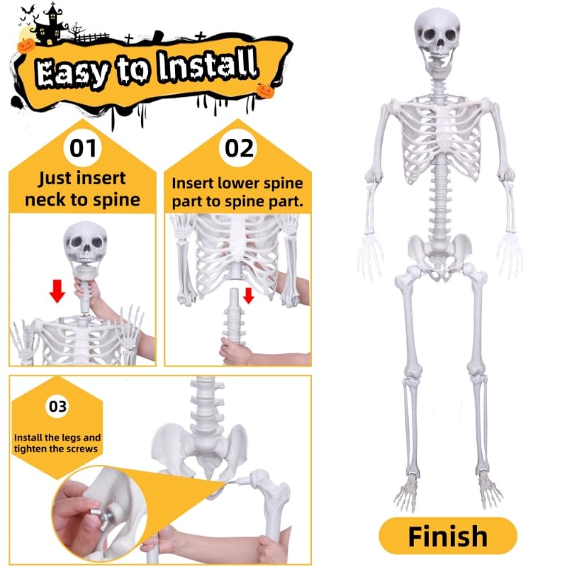 6Ft Posable Plastic Skeleton with 2PCS Black Crows H7620