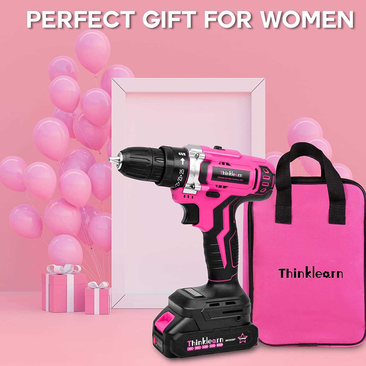 Pink Cordless Drill Set 20V Lithium-ion Power Drill Set with 67Pcs Drill Driver Bits H37128