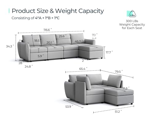 Dark Grey U Shaped 4 Seat Modular Sofa with Storage R1520