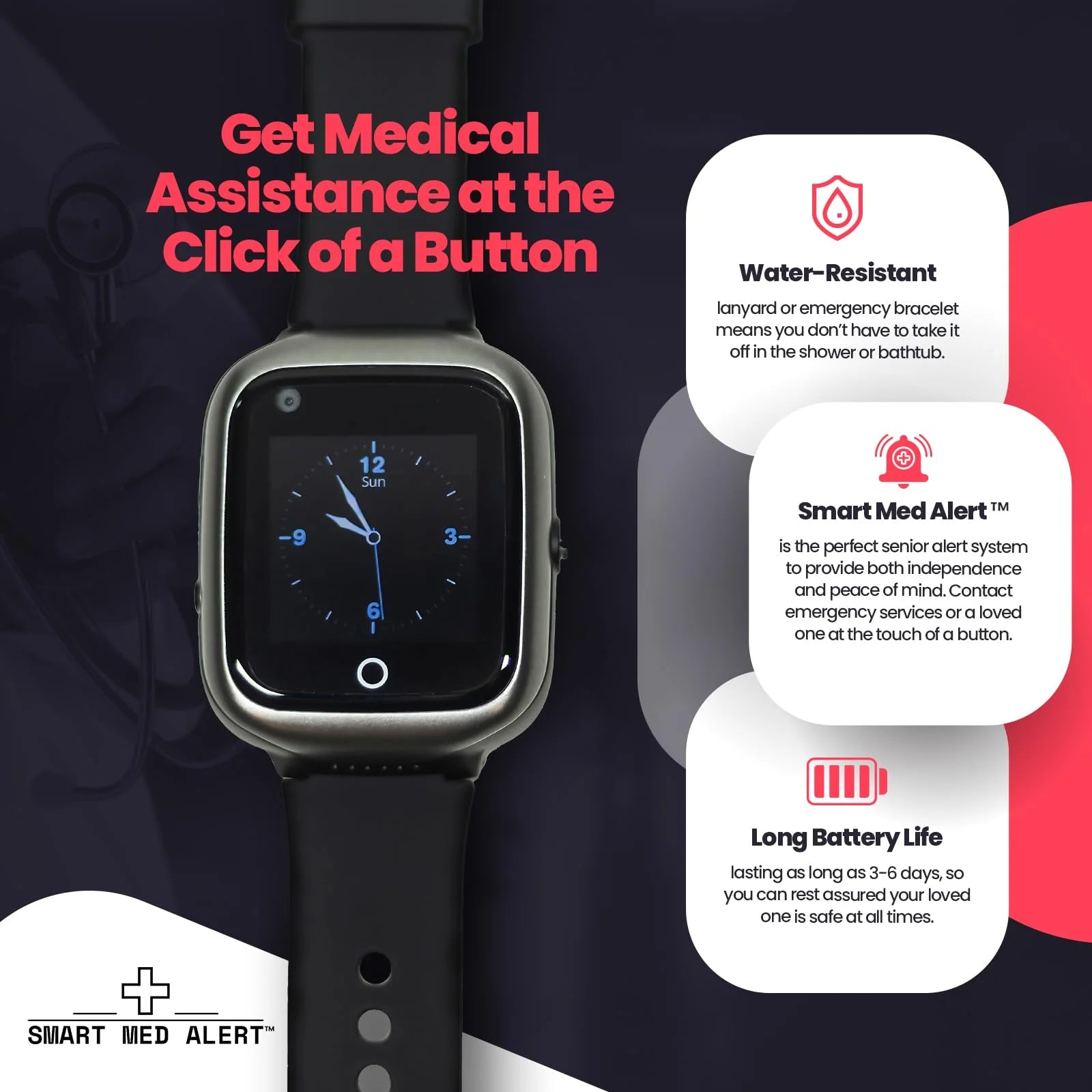 Black Medical Alert Smartwatch X730622