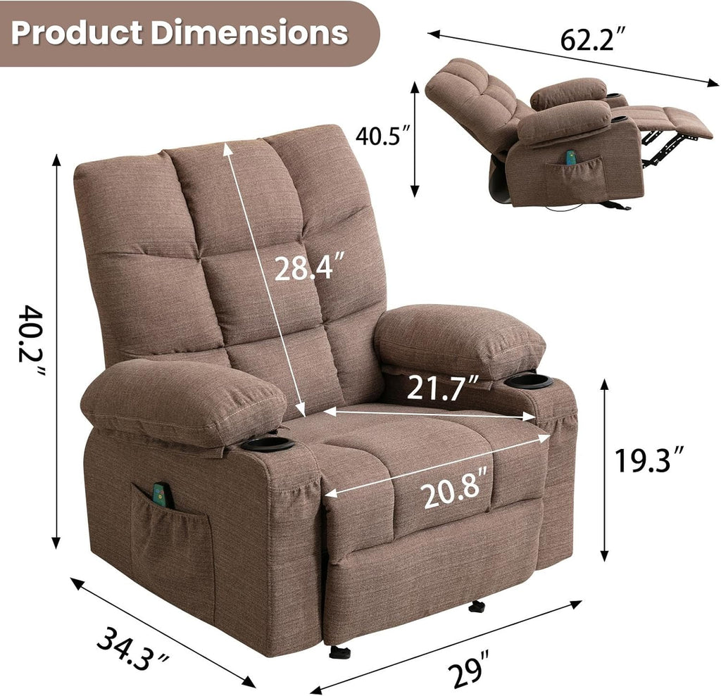 Brown Manual Fabric Recliner Chair with 8 Points Power Massage I27907