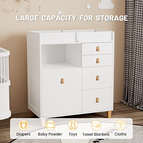White 33.5" Wooden Baby Changing Table Dresser with Drawers V7667