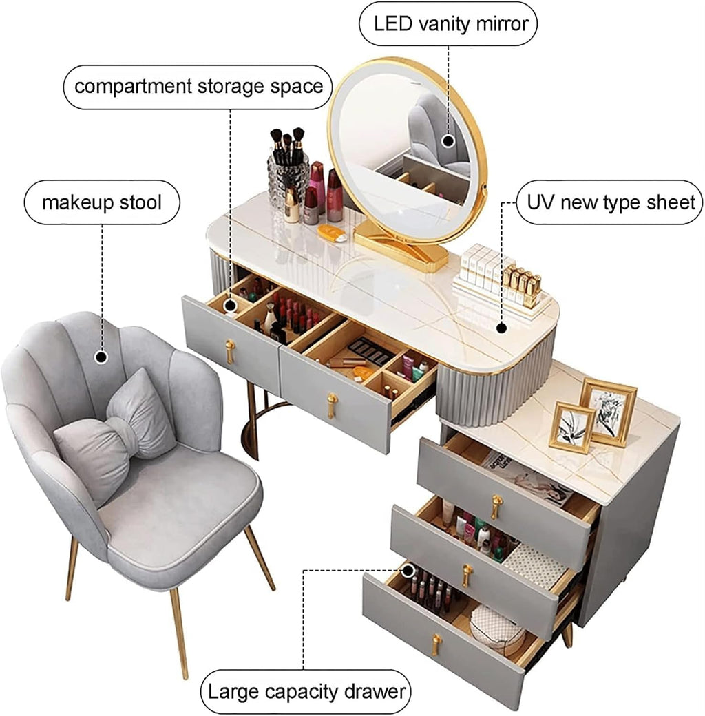 5 Drawers Vanity Desk with Mirror and Chair B58287