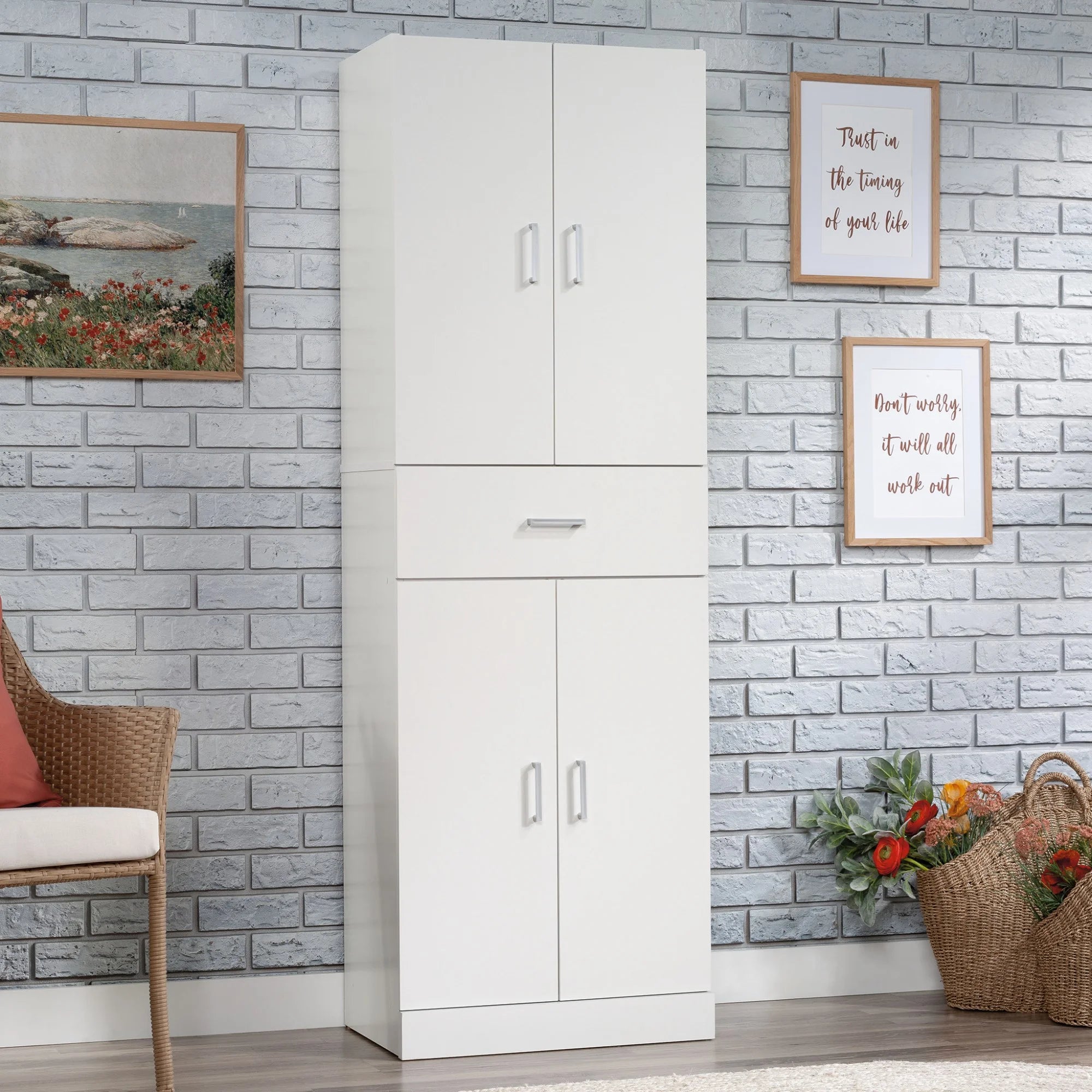 White Engineered Wood Storage Cabinet Z845244