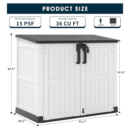 Outdoor Resin Storage Shed 36 Cu. Ft. Lockable Waterproof Storage Box N46998