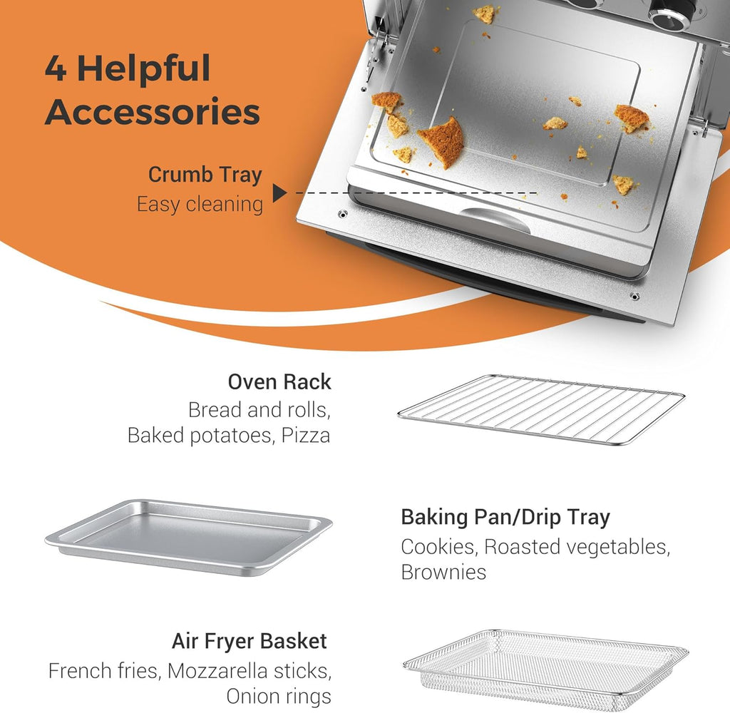 24.3QT/23L 1700W Stainless Steel Air Fryer Toaster Oven with 4 Accessories L70849