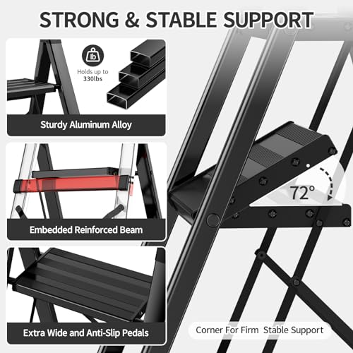 4 Step Folding Aluminum Step Stool with Handgrip Anti-Slip Wide Pedal Z7595
