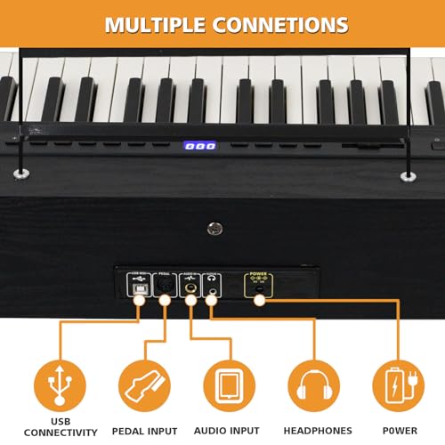 88 Key Weighted Keyboard with Hammer Action, 2x30W Speakers, Adjustable Stand, Carrying Case, Sustain Pedal, Headphone, Black O1729