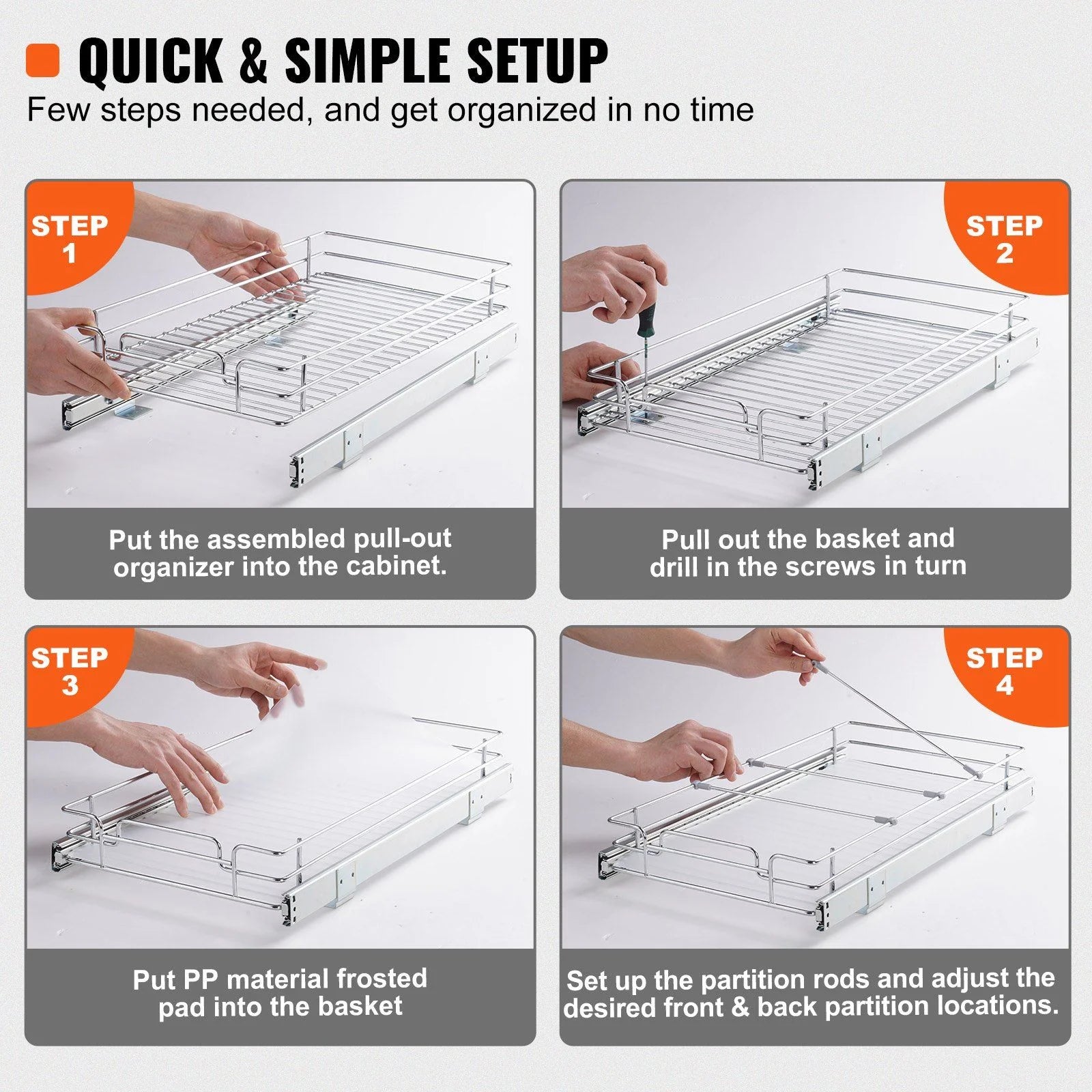 Chrome Steel Heavy Duty Pull Out Cabinet Organizer E753